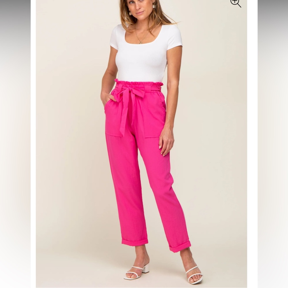 Pink Blush Fuchsia Paper Bag Waist Cropped Pants